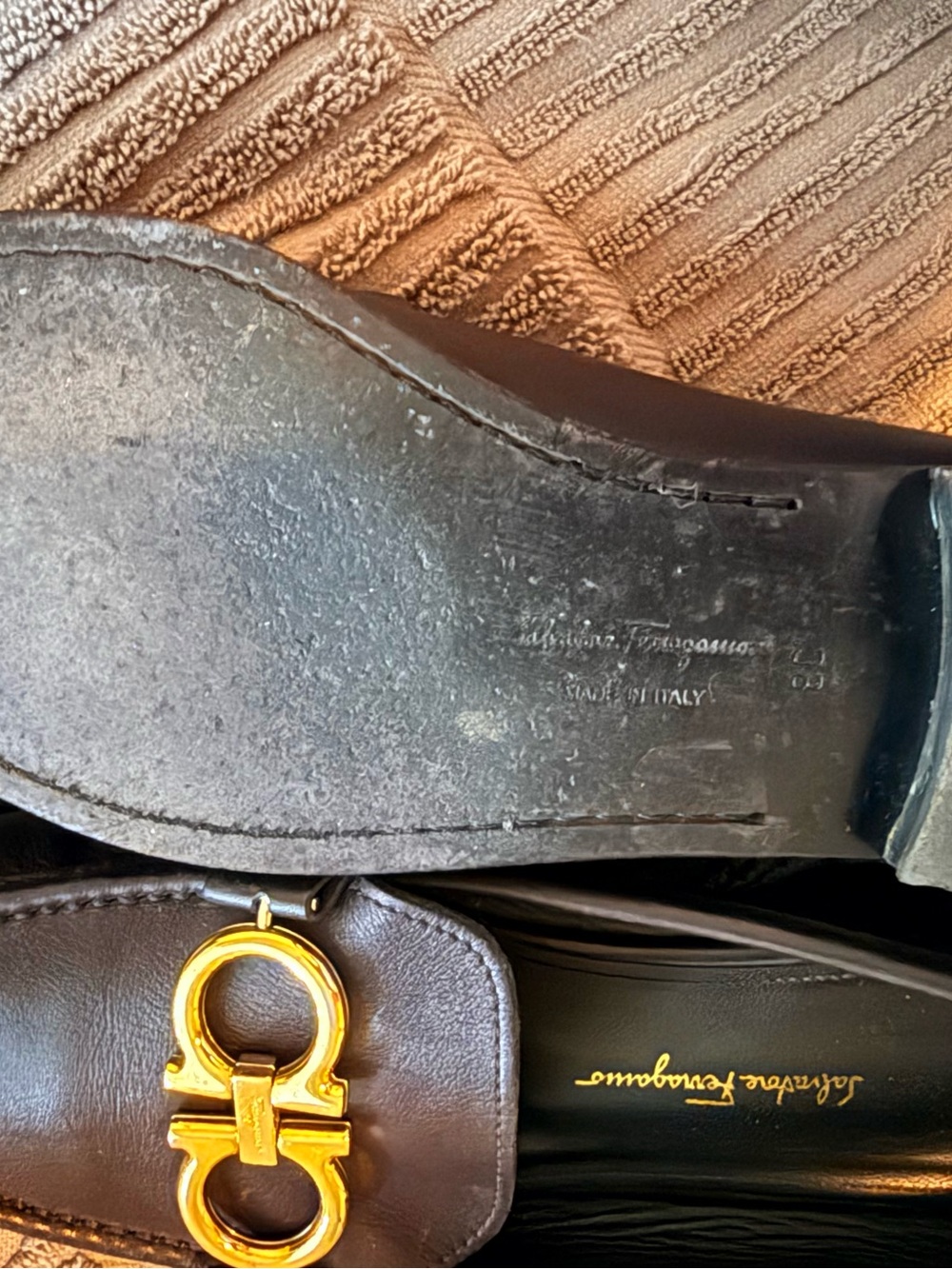 Salvatore Ferragamo Black Leather Loafers with Gold Gancini Hardware - Picture 7 of 8